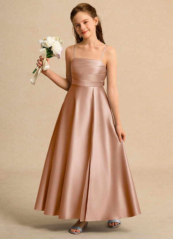 Azazie Pebbles Junior Formal Klänningar för brudeflicka Klä A-Line i Matt satäng Plisserad image1