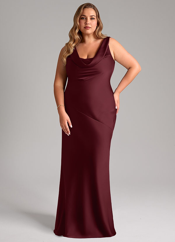 Azazie Rylina Vestidos Dama de Honor Vestido de Cabernet de Satén Elástico de Corte Sirena image1