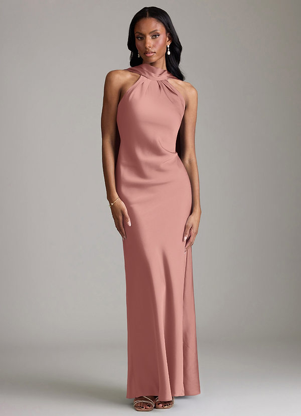 Azazie Cassiana Bridesmaid Dresses Rosette Mermaid Pleated Stretch Satin Dress image1