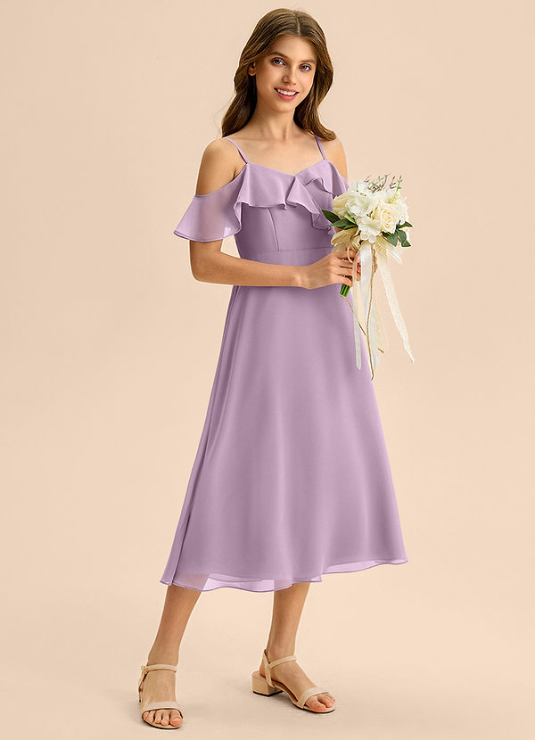 Azazie Kamilla Junior Jurk van Chiffon met A-Lijn Off the Shoulder Blauweregen image1