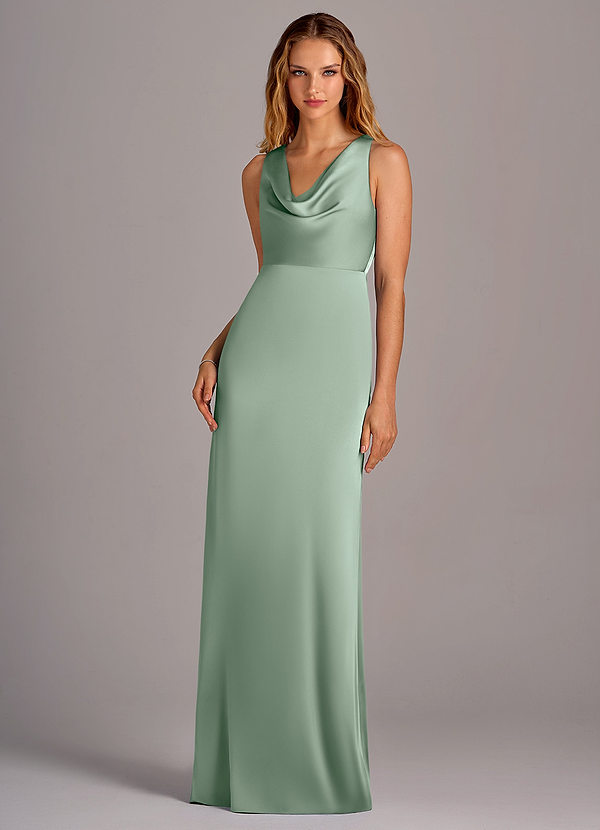Azazie Wrenlee Bridesmaid Dresses Agave A-Line Stretch Satin Dress image1