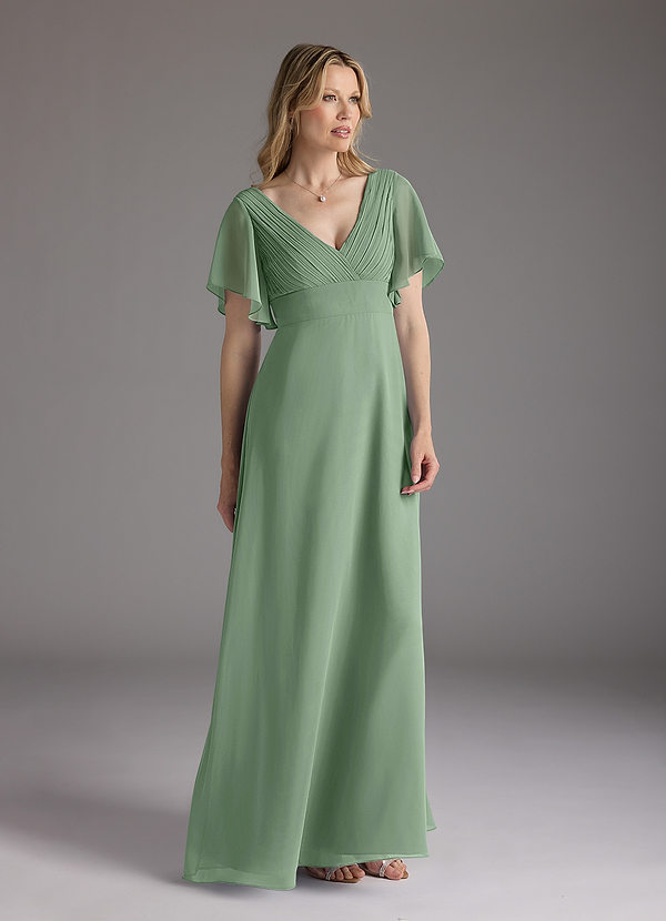 Azazie Alessa Mother of the Brides Dresses Matcha A-Line V-Neck Pleated Chiffon Dress image1