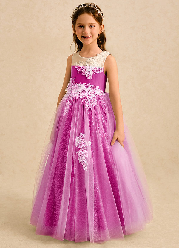 Azazie Addison Robes de cortège enfant Robe Princesse en Tulle Paillettes Fuchsia image1