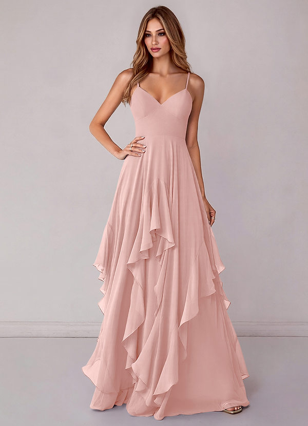 Azazie Zaina Bridesmaid Dresses Powder Pink A-Line Chiffon Dress image1