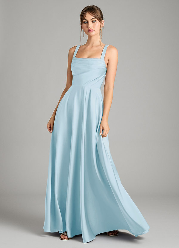 Azazie Shaude Bridesmaid Dresses Sky Blue A-Line Pleated Stretch Satin Dress image1