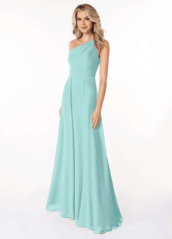 Azazie Dallas Bridesmaid Dresses Aqua A-Line One Shoulder Chiffon Dress image1