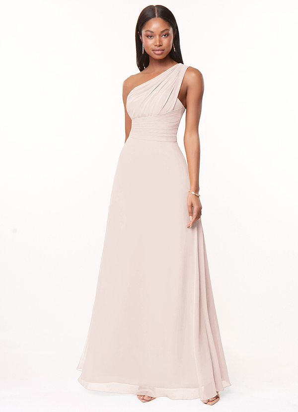 Azazie Ashley Bridesmaid Dresses Rose Petal A-Line Ruched Chiffon Dress image1