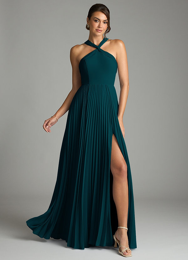 Azazie Afra Abiti da Damigella Abito A-Line in Chiffon Plissettato Pino image1