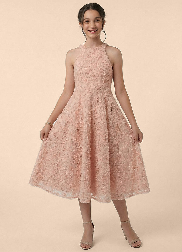 Azazie Muffin Junior Formal Blush Shadow Floral A-Line 3D Floral Embroidered Lace Dress image1