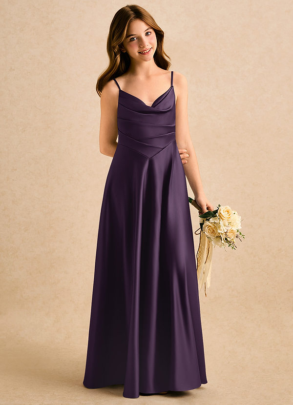 Azazie Kyla Girls Formal Sukienki dla dziewczynek sypiących kwiaty Linia A Dekolt w kształcie serca Matowy satynowy Długość podłogi Sukienka image1