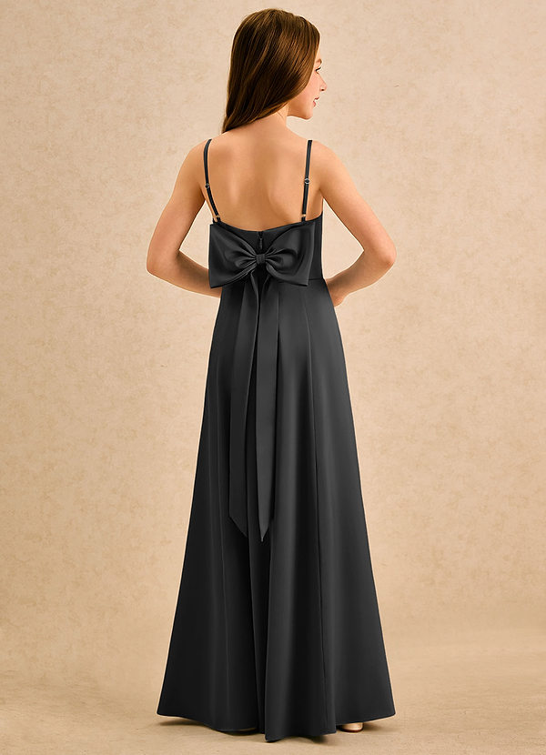 Azazie Chamomile Girls Formal Flower Girl Dresses Black A-Line Pleated Stretch Satin Dress image1