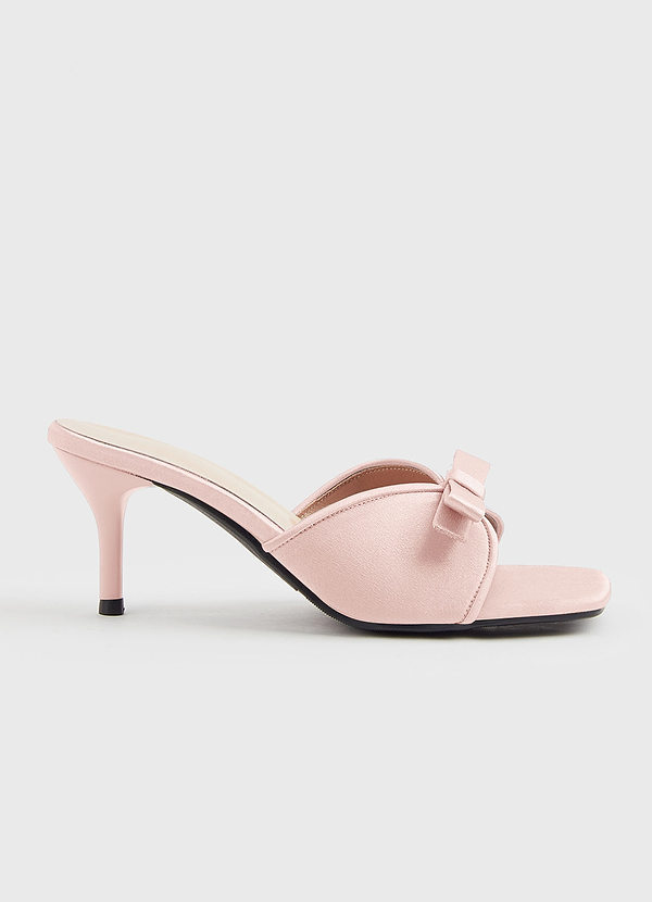 front Matching Color Metallic Satin Bow Kitten Heels