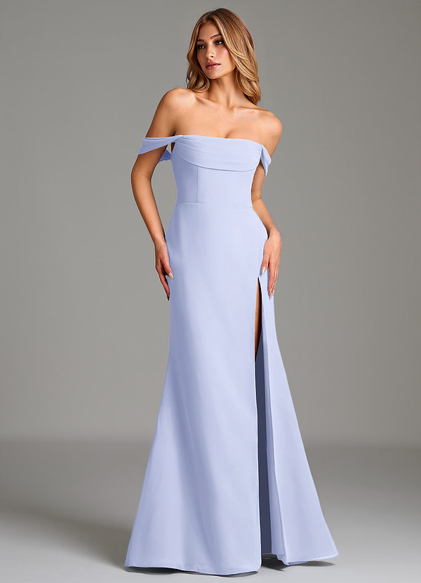 Azazie Riley Robes Demoiselle d'honneur Robe Fourreau Convertible en Mousseline de soie Épaule décolletée Lavande image1