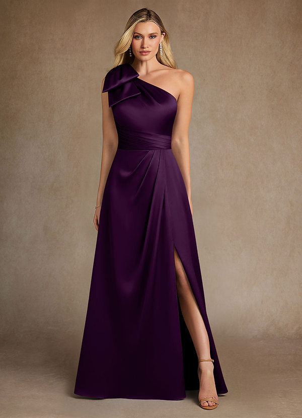 Azazie Easton Mother of the Brides Dresses Grape A-Line One Shoulder Stretch Satin Dress image1