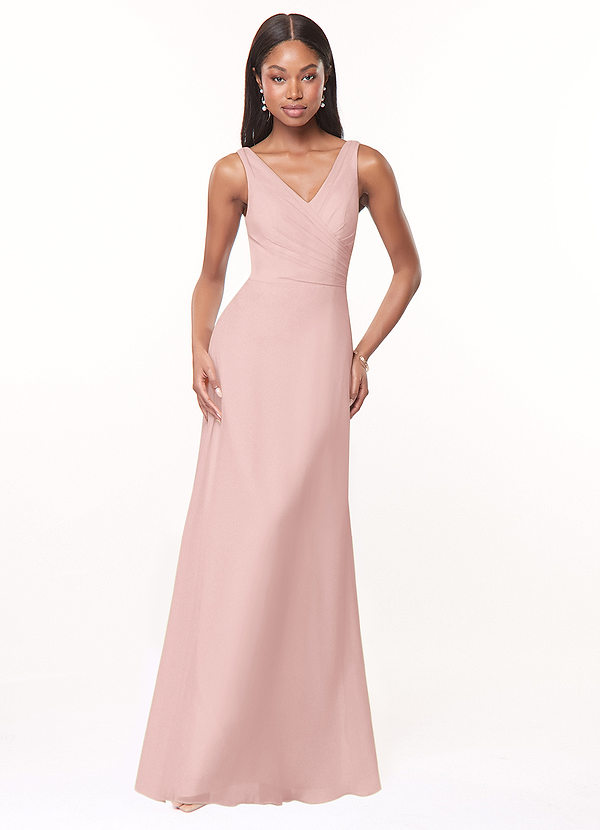 Azazie Nala Bridesmaid Dresses Powder Pink A-Line Pleated Chiffon Dress image1