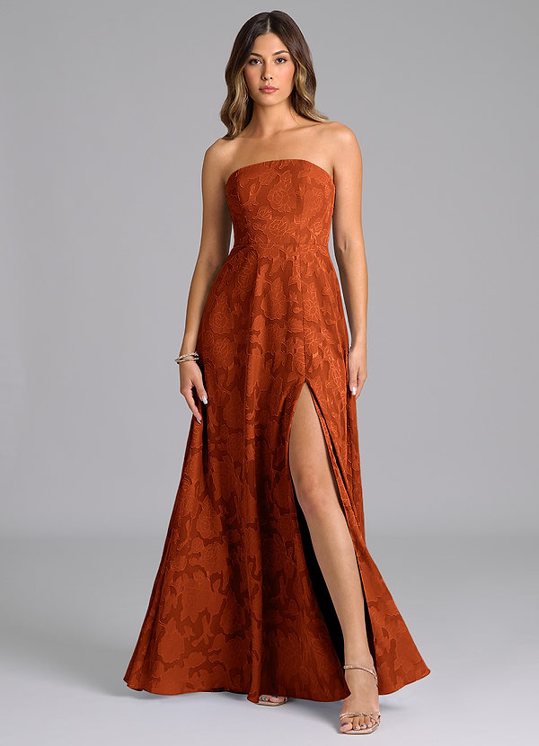 Azazie Wren Abiti da Damigella Abito A-Line in Burnout Floreale Senza Cinturino Paprika image1