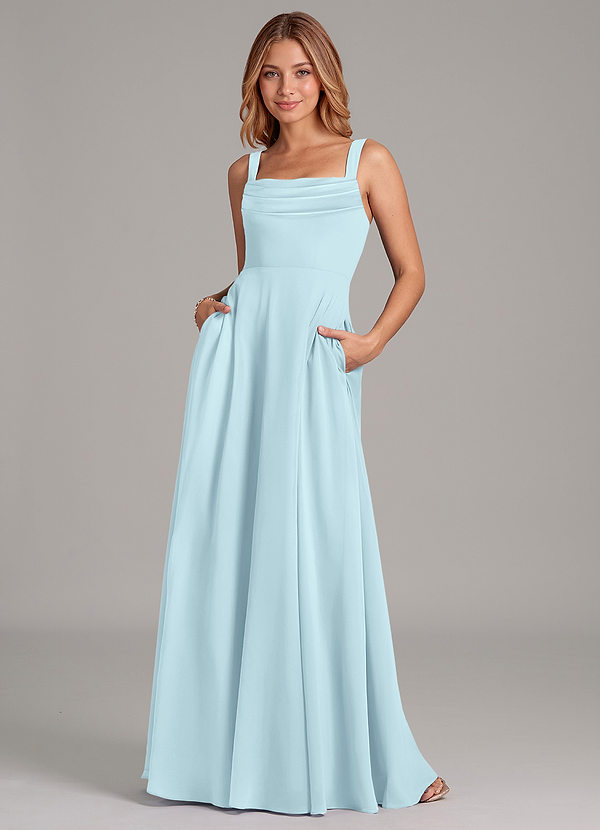 Azazie Shaude Bridesmaid Dresses Cloud Blue A-Line Pleated Chiffon Dress image1