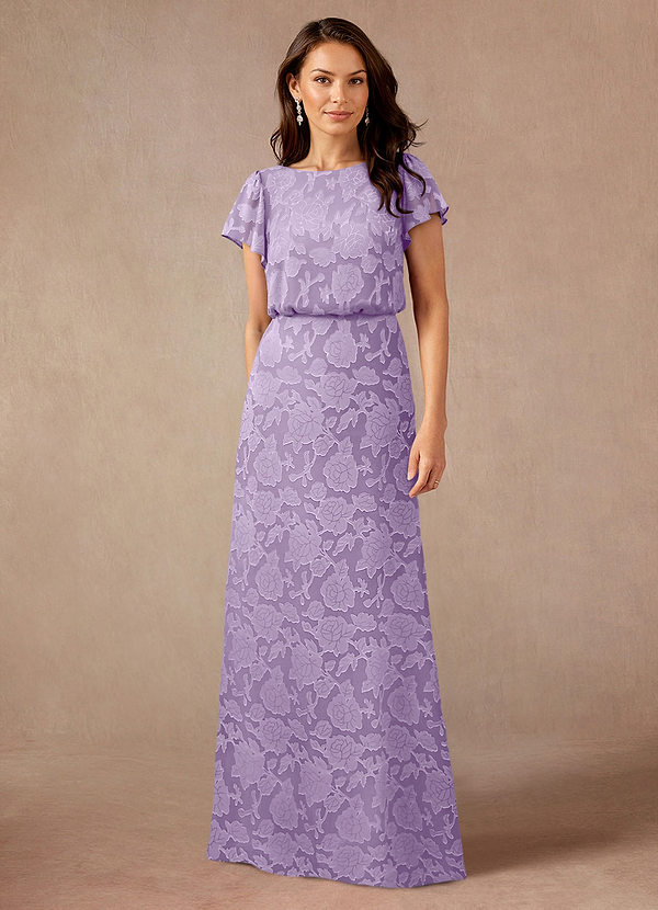 Azazie Lehi Brautmutterkleider A-Linie U-Boot Ausschnitt Blumen-Burnout Kleid Flieder image1