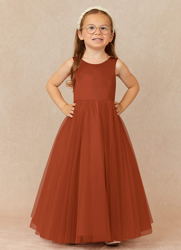 Azazie Muni Flower Girl Dresses Paprika A-Line Bow Tulle Dress image1