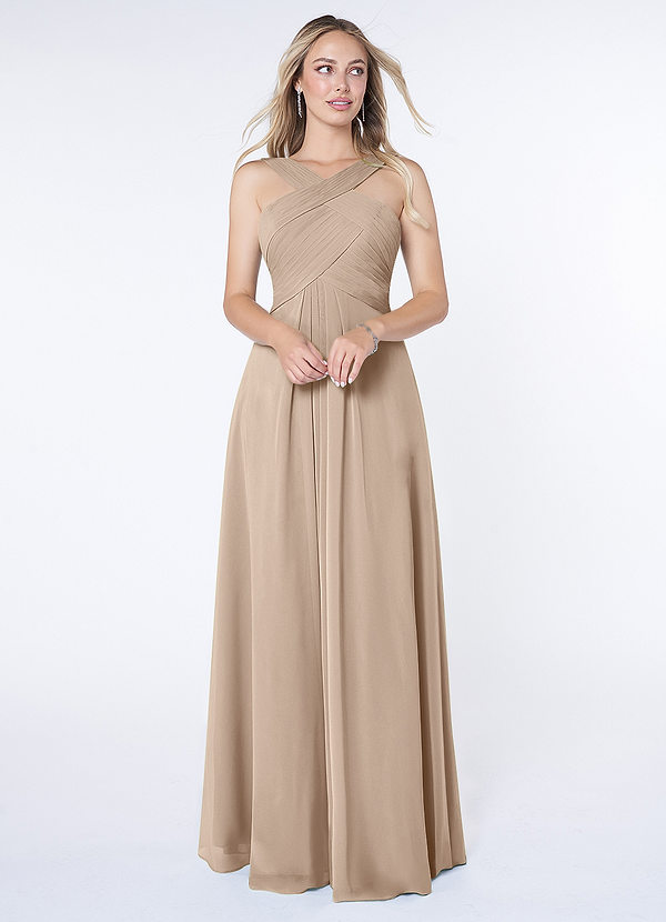 Azazie Kaleigh Abiti da Damigella Abito A-Line in Chiffon Plissettato Taupe image1