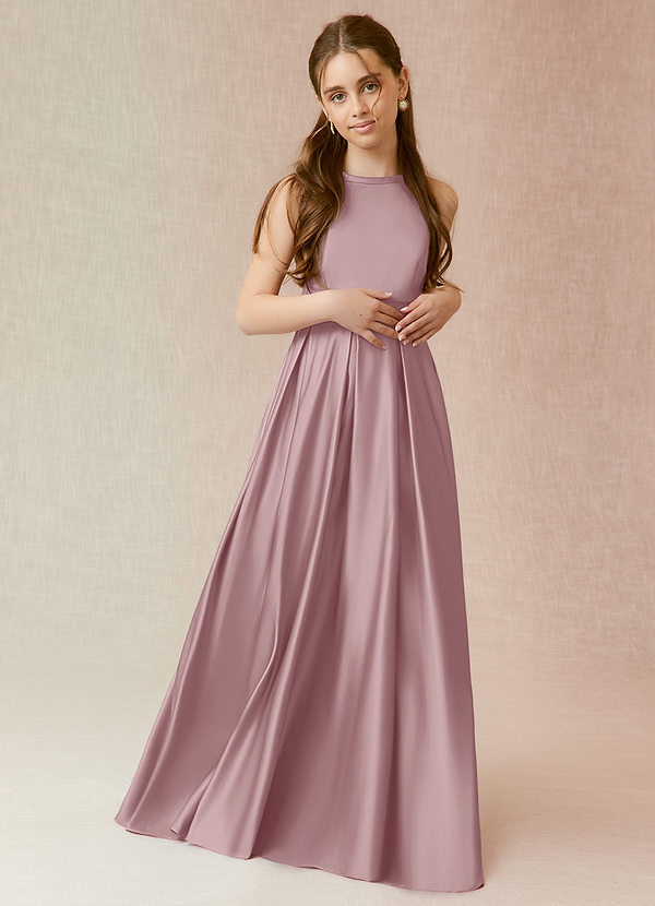 Azazie Arianthe Junior Dusty Rose A-Line with Pockets Matte Satin Dress image1