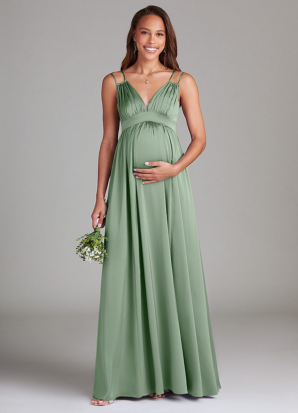 Azazie Emree Vestidos de dama de honor de maternidad Vestido de Corte En A Con bolsillos Hasta el suelo Satén Elástico image1