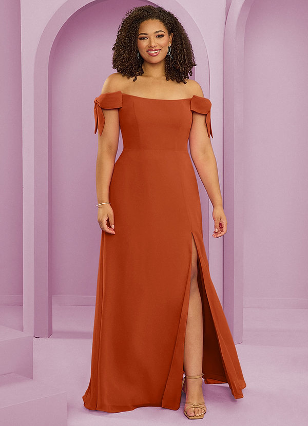 Barbie ♥ Azazie Bridesmaid Dresses Burnt Orange A-Line Off the Shoulder Chiffon Convertible Dress image1