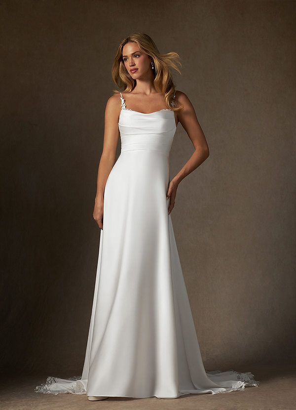 Azazie Sable Abiti da Sposa Abito A-Line in Raso Elasticizzato Pizzo Bianco Diamante image1