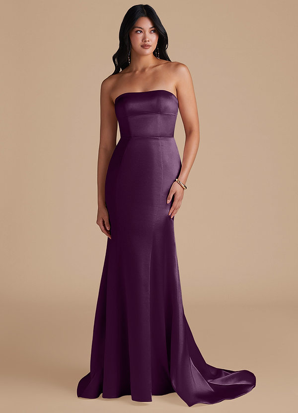 Azazie Aura Robes Demoiselle d'honneur Robe Sirène Convertible en Satiné métallisé Prune image1