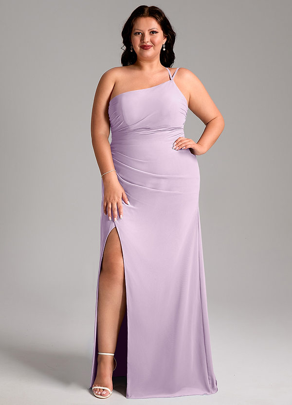 Azazie Eren Vestidos Dama de Honor Vestido de Lila Esmerilada de Gasa de Corte Recto con Hombro unilateral image1