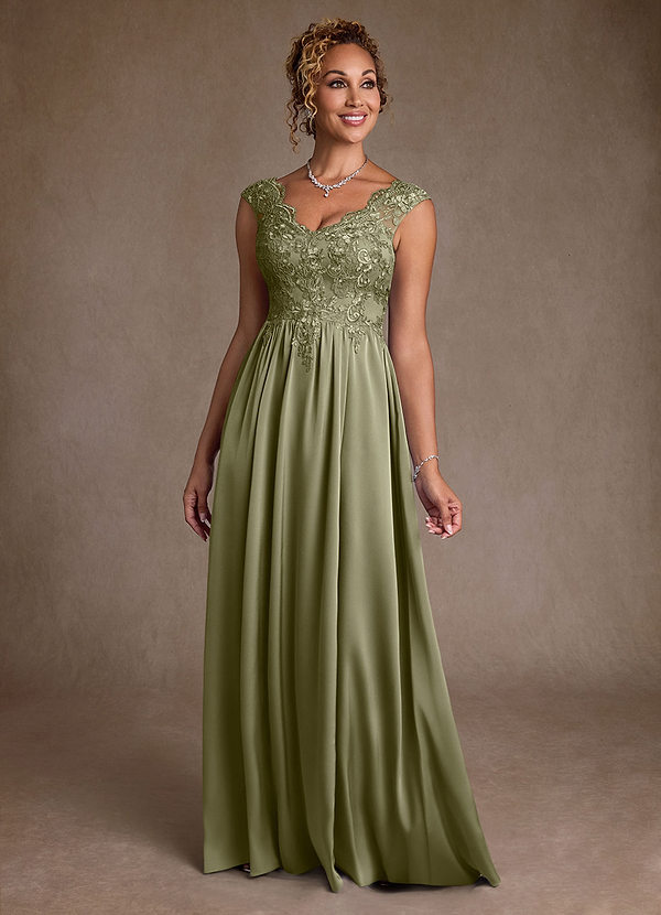 Azazie Amethyst Mother of the Brides Dresses Pistachio A-Line Lace Dress image1