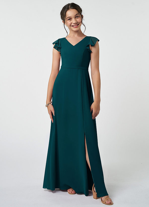 Azazie Claudine Junior Pine A-Line Pleated Chiffon Dress image1
