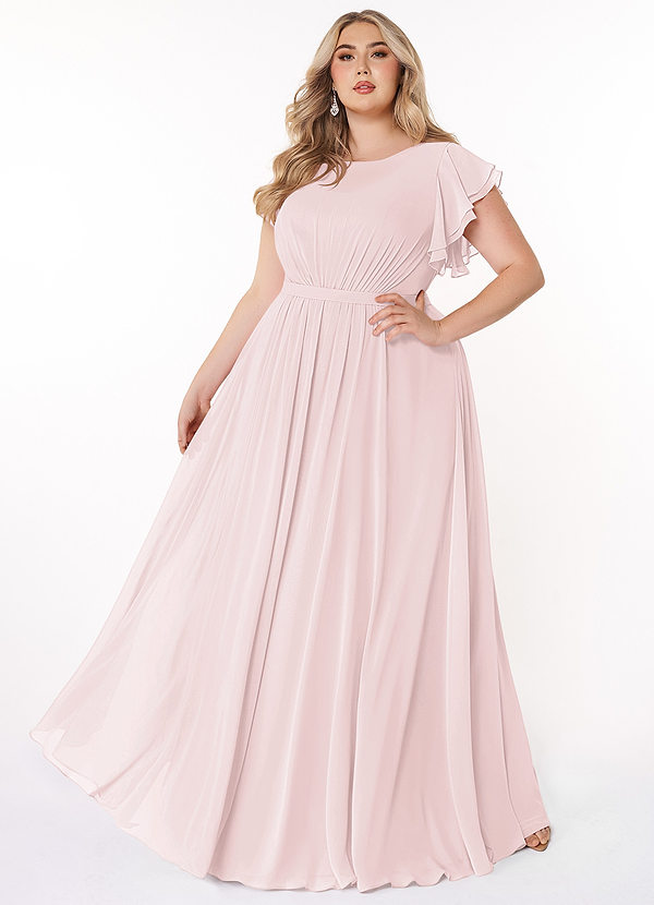 Azazie Daphne Modest Bridesmaid Dresses A-Line Ruffled Chiffon Floor-Length Dress image1