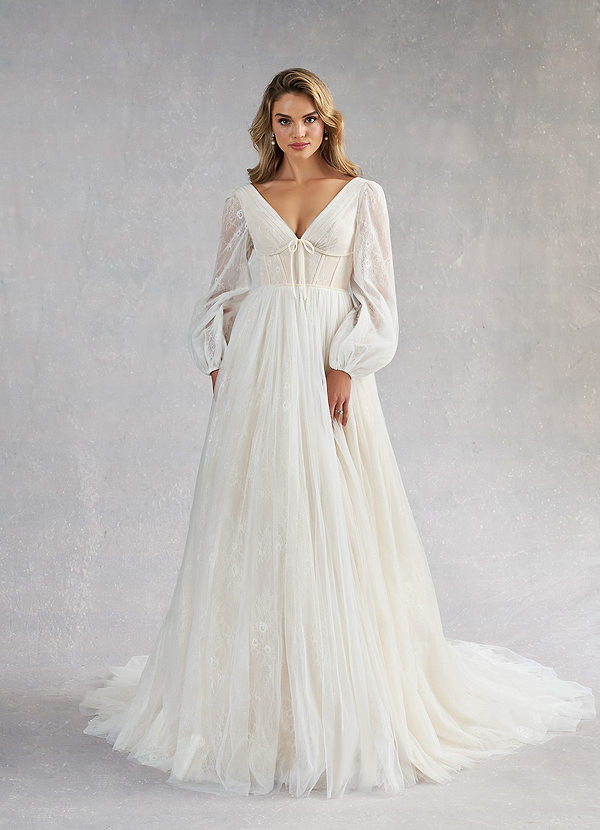 Azazie Cressida Wedding Dresses Ball-Gown Lace Tulle Chapel Train Dress image1