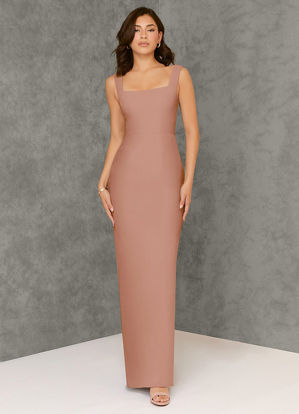 Azazie Flori Bridesmaid Dresses Champagne Rose Sheath Square Neckline Chiffon Dress image1