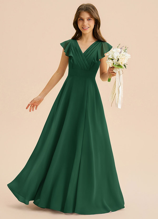 Azazie Anysa Junior Robe Trapèze en Mousseline de soie Rayé Vert Foncé image1