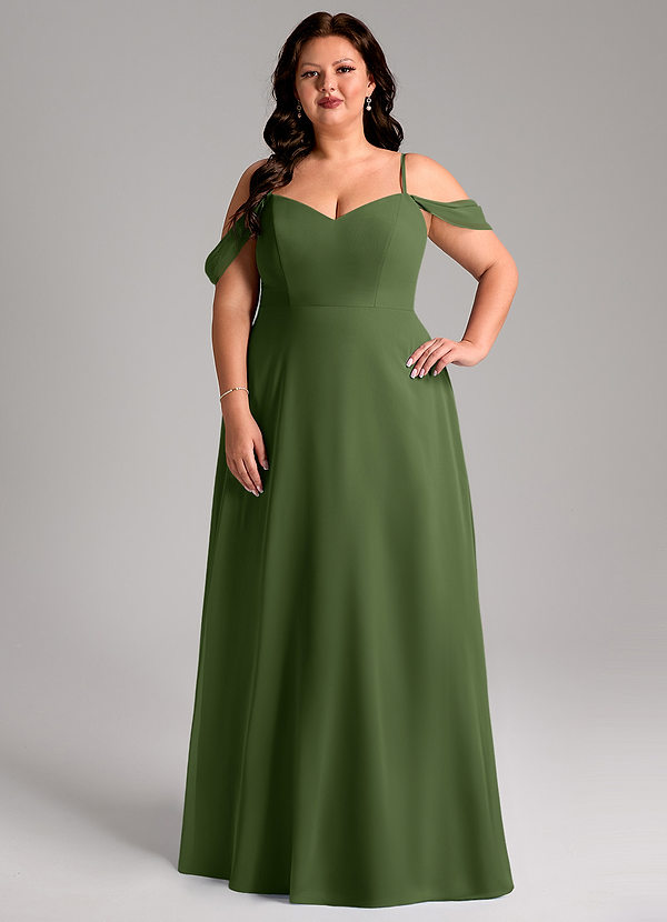Azazie Marley Bridesmaid Dresses Olive A-Line Off the Shoulder Chiffon Convertible Dress image1