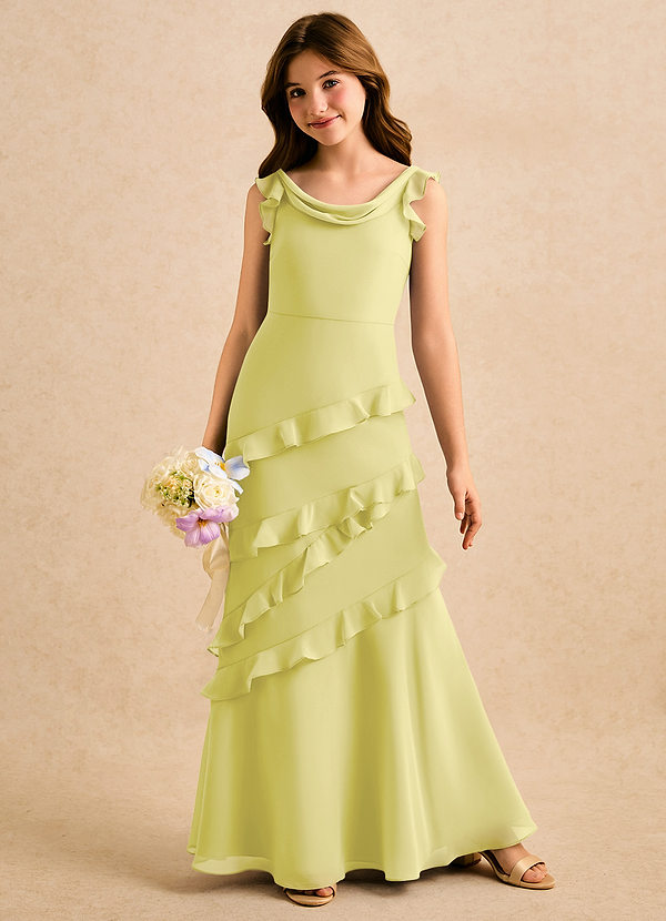 Azazie Aria Girls Formal Sukienki dla dziewczynek sypiących kwiaty Syrena Marszczony Szyfon Długość podłogi Sukienka image1