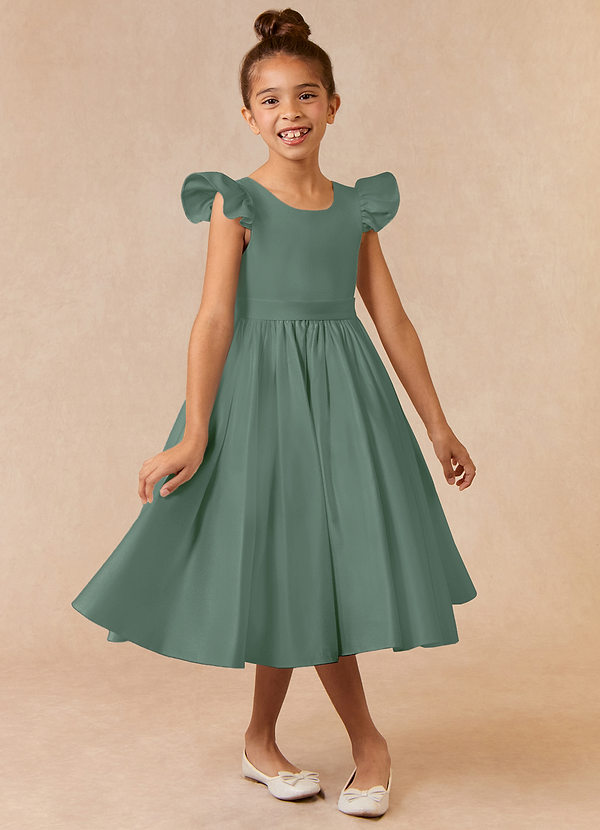 Azazie Violeta Flower Girl Dresses Eucalyptus Ball-Gown Bow Matte Satin Dress image1