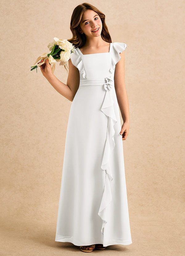 Azazie Soso Girls Formal Sukienki dla dziewczynek sypiących kwiaty Linia A Pofałdowany Szyfon Długość podłogi Sukienka image1