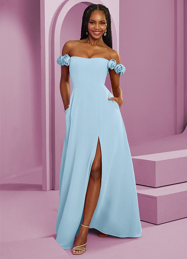 Barbie ♥ Azazie Abiti da Damigella Abito Convertibile A-Line in Chiffon a Spalla Scoperta Azzurro image1