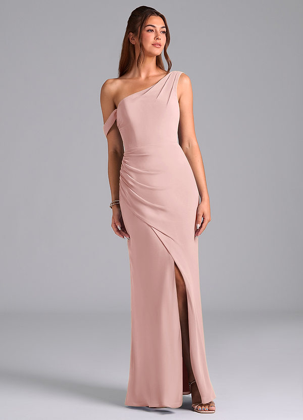 Azazie Madelyn Bridesmaid Dresses Powder Pink Mermaid One Shoulder Chiffon Convertible Dress image1