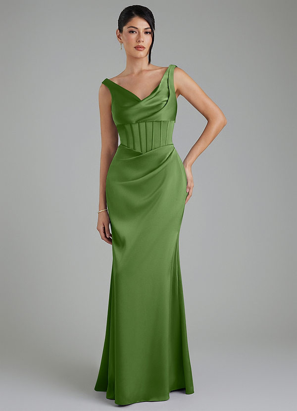 Spencer Bridesmaid Dresses Basil Mermaid Pleated Stretch Satin Dress image1