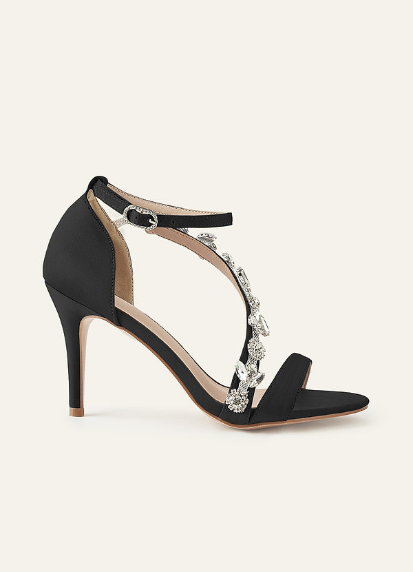 Matching Color Stretch Satin Crystal Embellished Stiletto Heels front