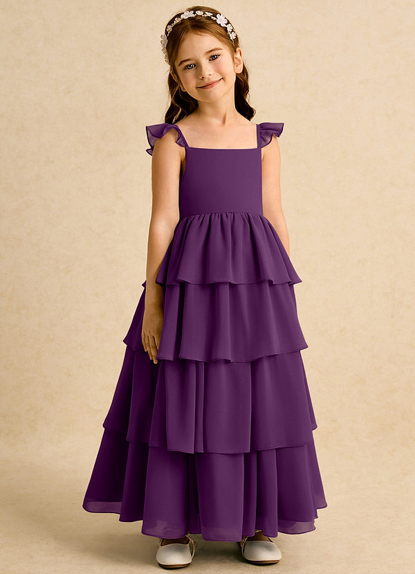 Azazie Boba Vestidos de Niña de Flores Vestido de Uva de Gasa de Corte En A con Escote Cuadrado image1