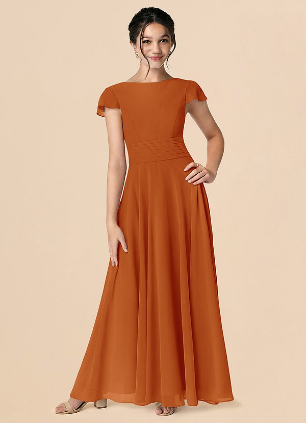Azazie Payton Paprika A-Line Bow Chiffon Dress image1