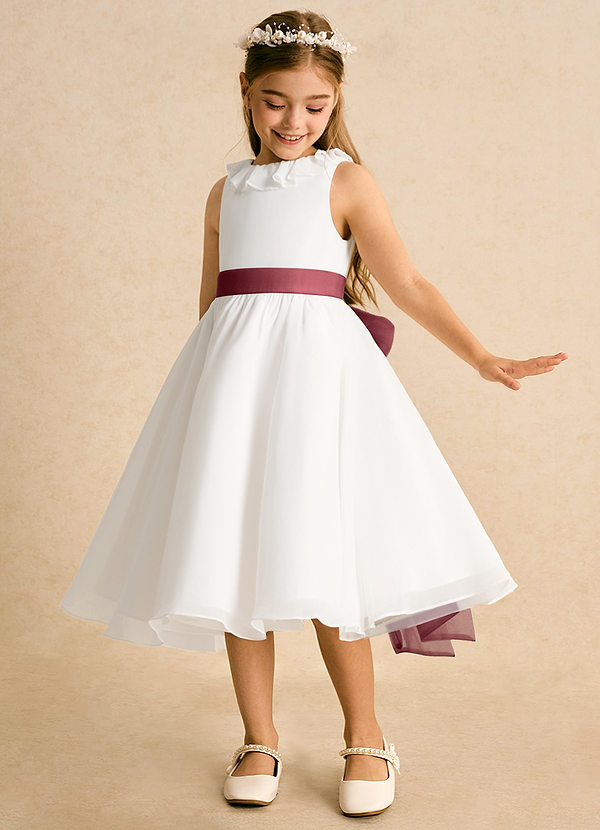 Azazie Dani Abiti da Ragazza di Fiori Abito A-Line in Chiffon Fiocco Avorio Merlot image1