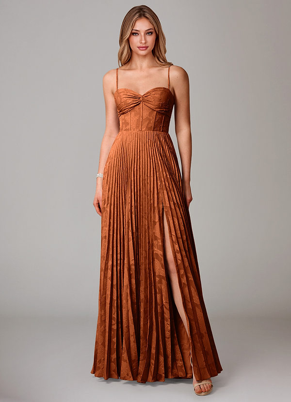 Azazie Akiko Bridesmaid Dresses Burnt Orange A-Line Sweetheart Neckline Floral Burnout Dress image1