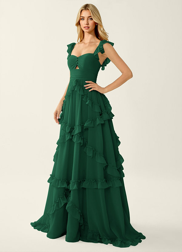 Mirabelle Emerald Green Chiffon Corset Lace Up Back Ruffled Prom Dress image1