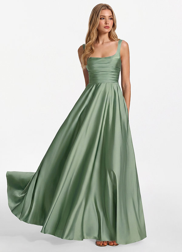 Margot Aloe Green Satin Corset A-line Dress image1